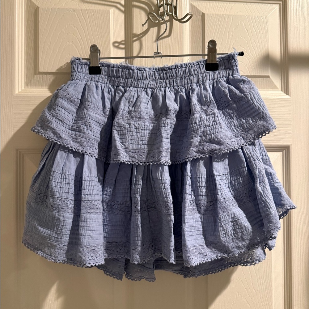 LoveShackFancy Women's Blue Ruffle Mini Skirt